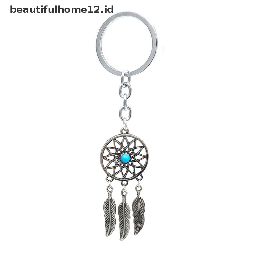 【beautifulhome12.id】 New Silver Metal Key Chain Ring Feather Tassels Dream Catcher Keyring Keychain .