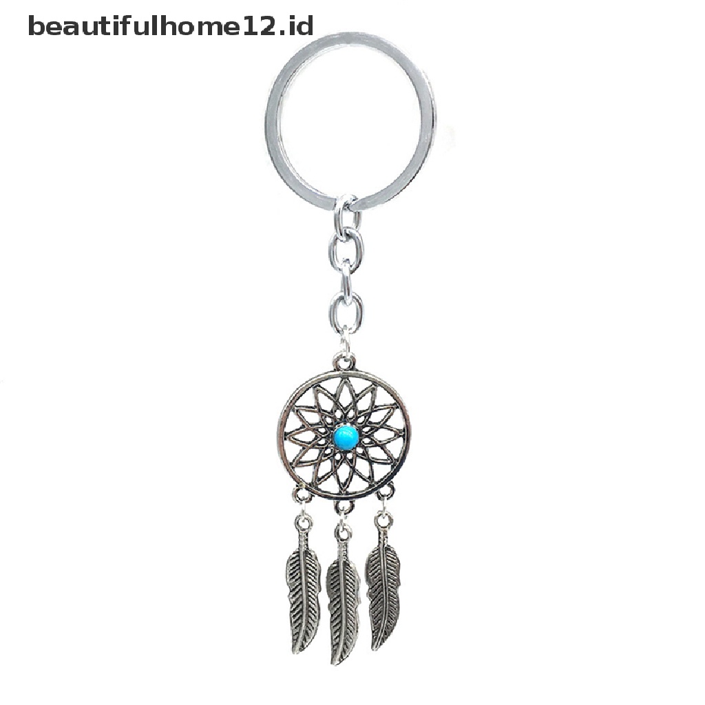 【beautifulhome12.id】 New Silver Metal Key Chain Ring Feather Tassels Dream Catcher Keyring Keychain .