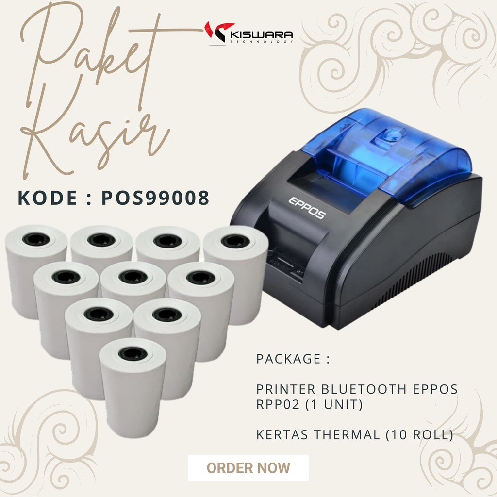 Paket Printer Bluetooth EPPOS RPP02 + 10 Roll Kertas Resi shopee marketplace lain
