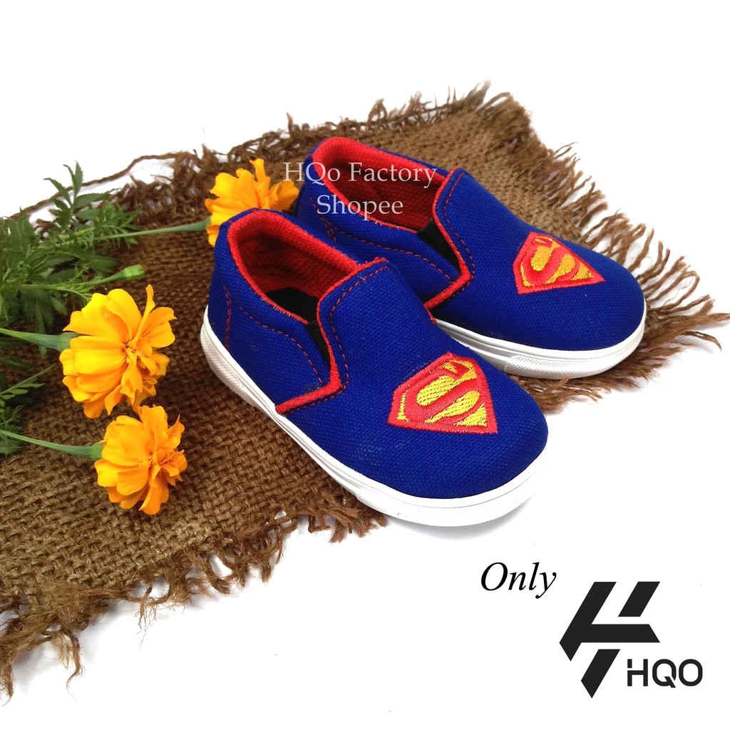 HQo Sepatu Anak Laki - Laki Slip On / Sepatu Anak Cowok / Sepatu Anak Casual / Superman Biru