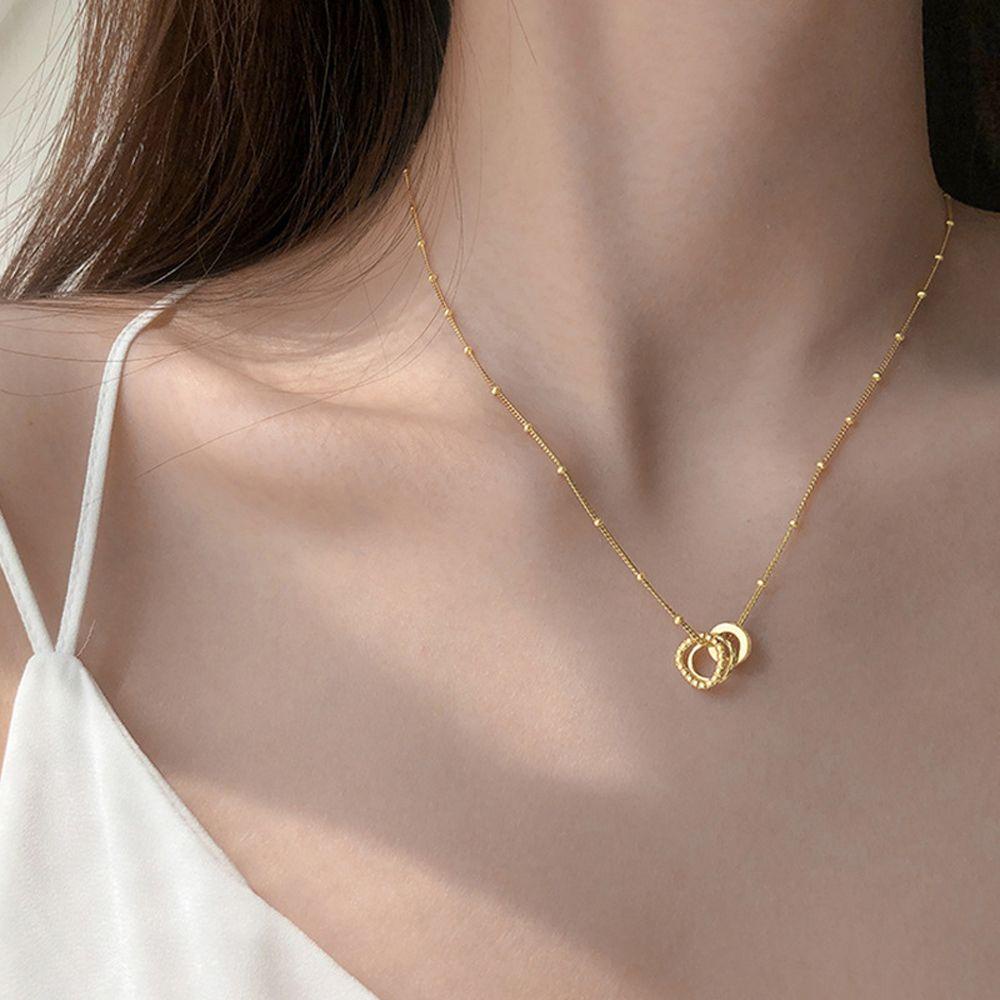 Mxbeauty Liontin Kalung Perempuan Gadis Klavikula Rantai Leher Choker Hadiah Kekasih Zirkon Kalung Tiga Cincin