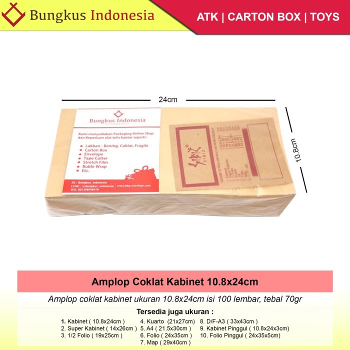 

Menyurat-Surat- Amplop Coklat Kabinet 80Gr 10.8X24Cm Isi 100Lbr -Surat-Menyurat.