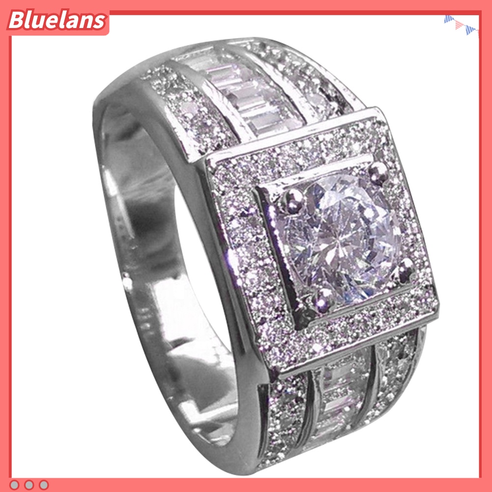 Bluelans Fashion Men Rhinestone Wedding Engagement Finger Ring Party Decor Jewelry Gift