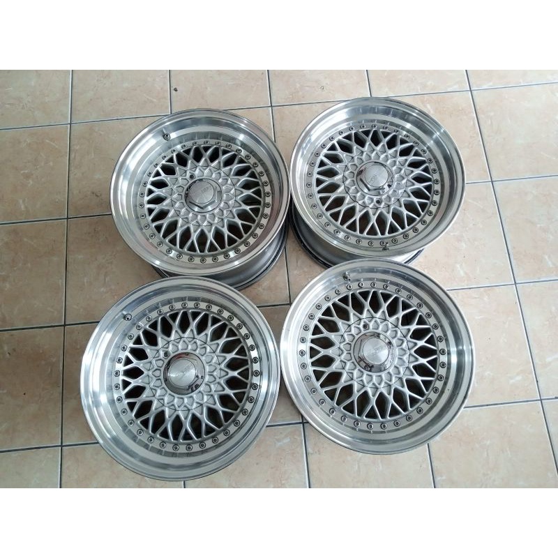 velg mobil bekas ring 15 lubang baut 8x100-114 warna silver model bbs