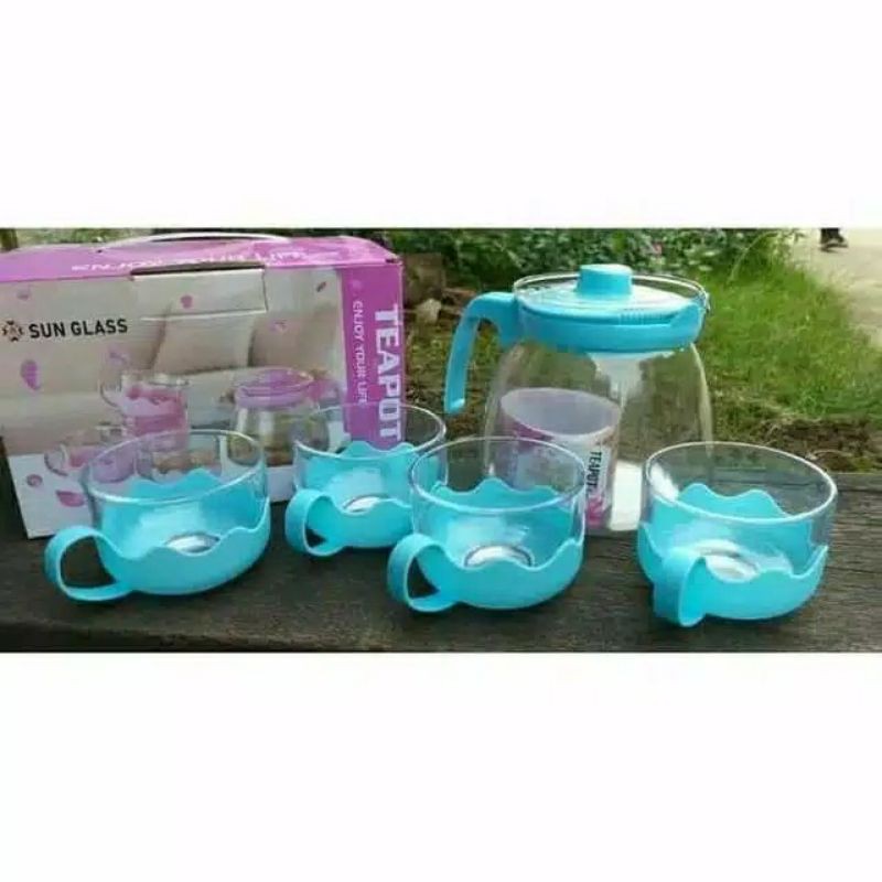 TEKO SET KACA + 4 GELAS (TEAPOT IMPORT)