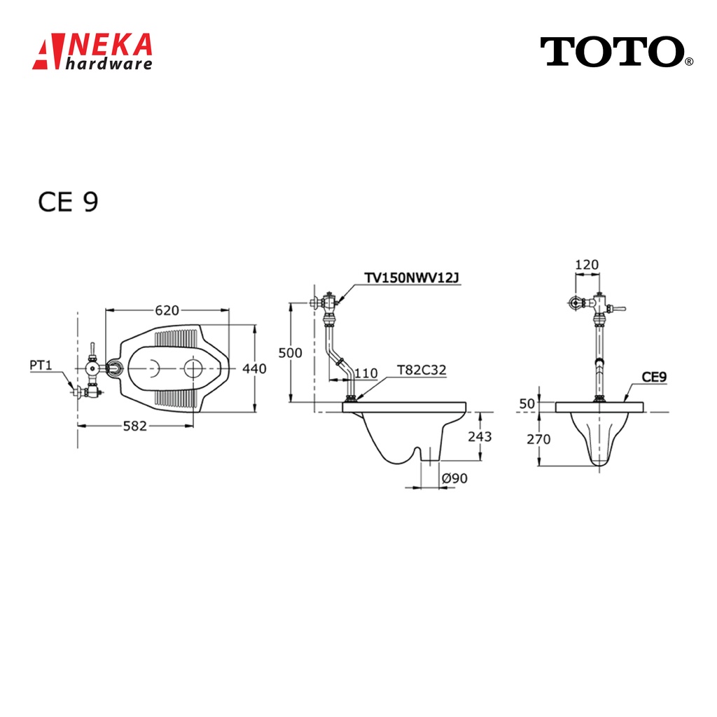 Closet Jongkok TOTO CE9 Komplete Set Flush Valve / Kloset Jongkok