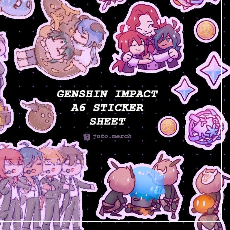 (CO)★ GENSHIN IMPACT STICKER SHEET A6 ( KAEYA, DILUC, HILICHURL, PRIMOGEMS, ZHONGLI, GANYU, XIAO, CH