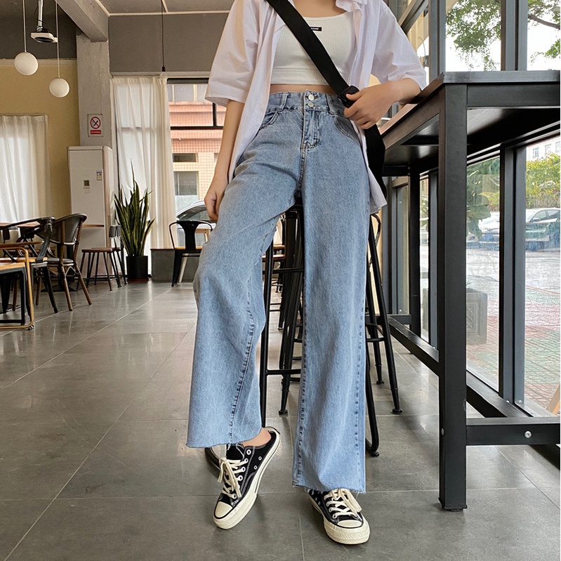 Celana Jeans Wanita High Waist Straight Pants Korean Style Celana Panjang