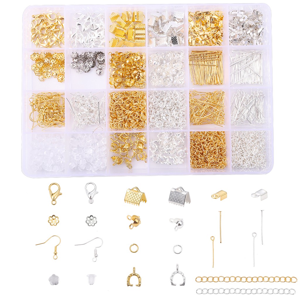 1 Set 24 Slots Alloy Accessories Jewelry Set Jewelry Making Tools Open Jump Rings Lobster Clasp Earring Hook Jewelry Making Supplies Kit