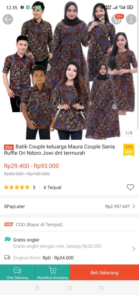 Batik Couple Keluarga Maura Couple Sania Ruffle Ori Ndoro Jowi Dnt Termurah
