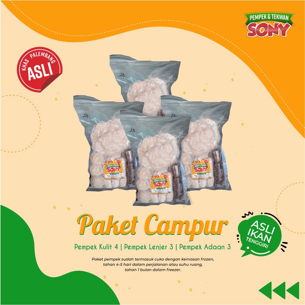 

Pempek Paket Campur (kulit 4 ,lenjer 3, adaan 3)