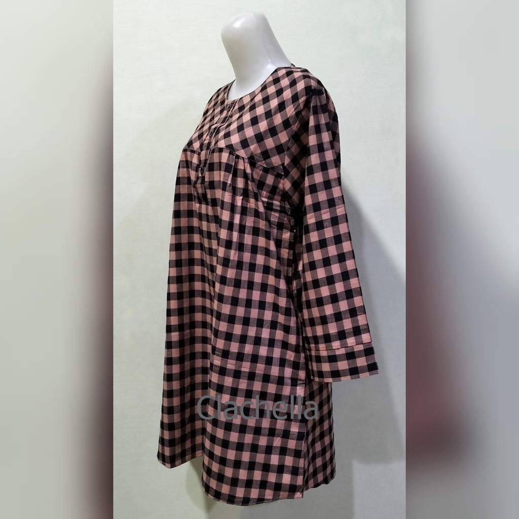 Clachella Baju Tunik Motif Kotak-Kotak, Baju Atasan Wanita T708097