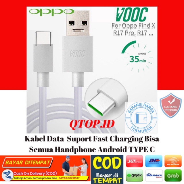 Kabel Data Fast Charging Oppo Vooc R17 Type C usb Cable [QTOP.ID]