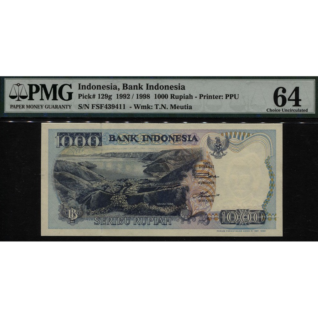 INDONESIA 1992 1998 1000 RUPIAH PMG 64 KOLEKSI UANG MAHAR SN FSF439411 CHOICE UNC
