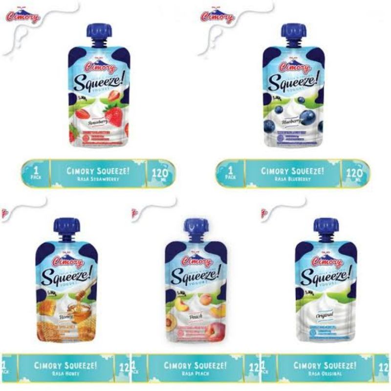 Cimory Yoghurt Squeeze Original/Strawberry/Blueberry/honey/peach/aloe vera 120G