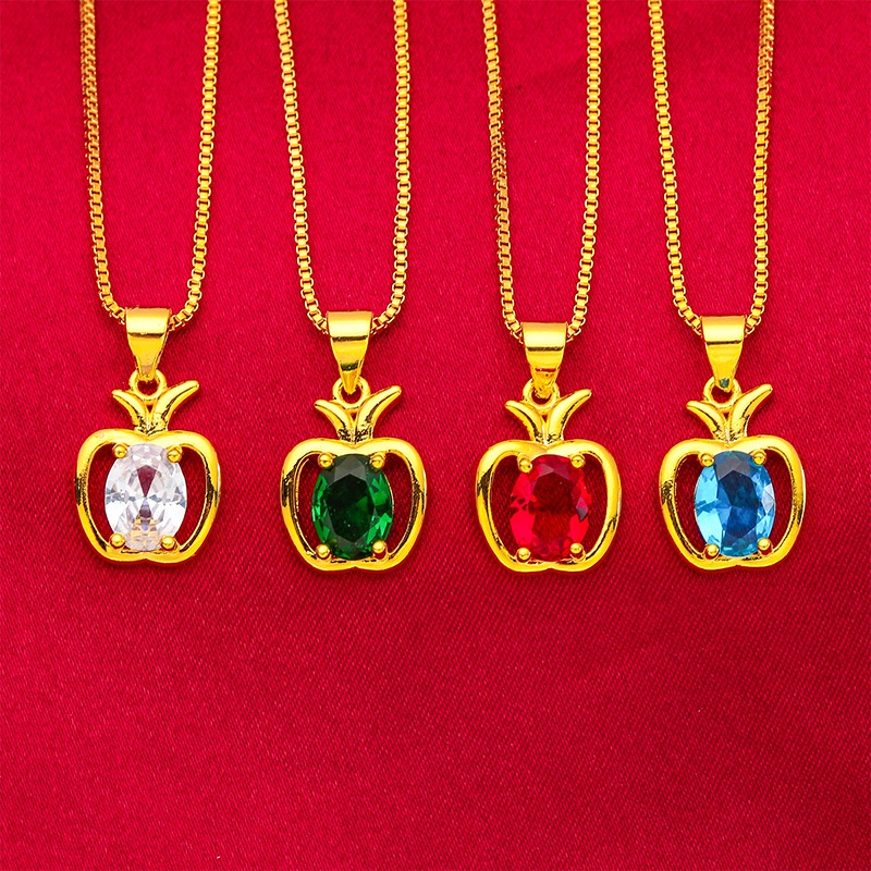 Kalung Lapis Emas Emas Asli Kadar 375Hias Liontin Apel Ikan Ruby Zamrud Sapphire Untuk Wanita