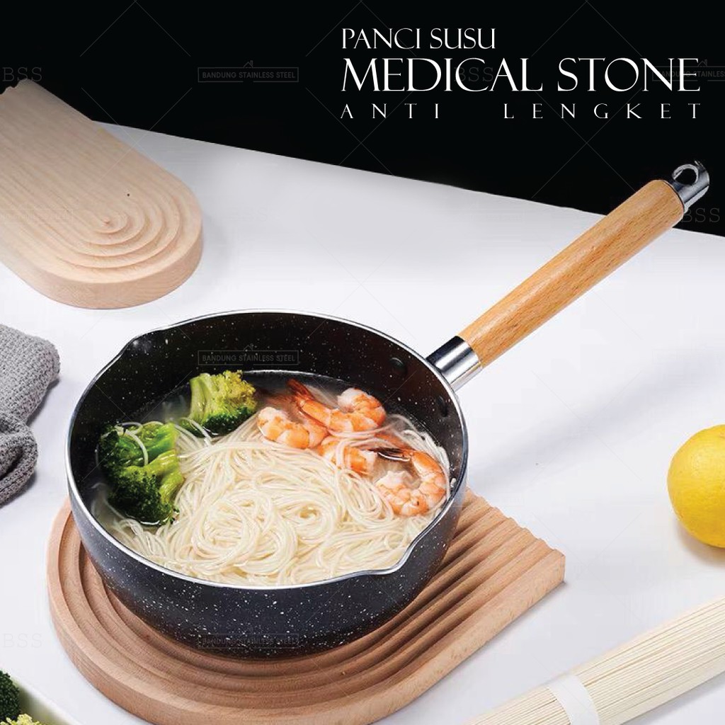 PANCI SUSU MEDICAL STONE TANPA TUTUP 18CM 20CM ANTI LENGKET TEBAL HITAM NON-STICK