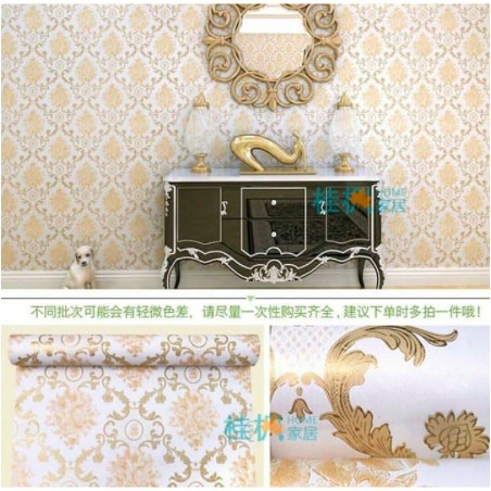 Wallpaper Dinding Motif Batik Gold Krem Ukuran Panjang 10Meter x Lebar 45CM