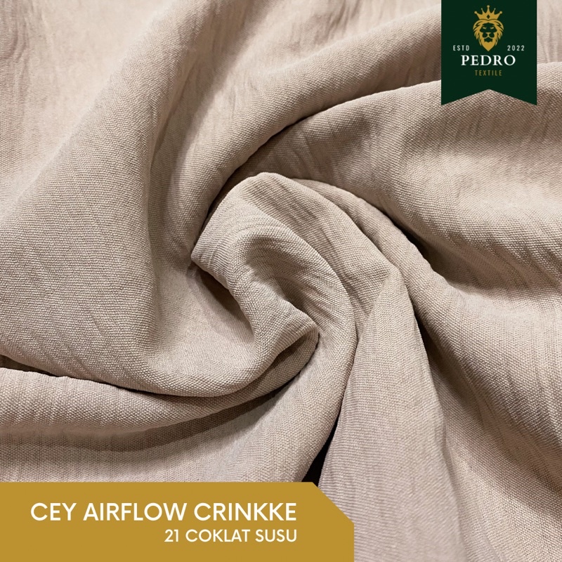 Bahan kain cey airflow crinkle warna coklat susu krem per 0.5 meter premium termurah