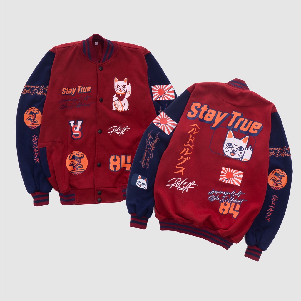 RED STUFF VARSITY JAKET BISBOL KOREAN FASHION