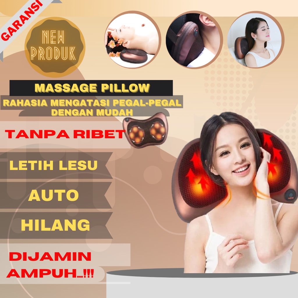 (NEW PRODUK MASSAGE PILLOW CAR HEAT NECK) Alat Medis bantu Terapi Kesehatan Bantal pijat badan nyeri