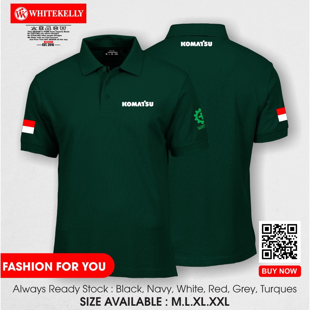 Poloshirt Polo Kaos Baju Kerah KOMATSU LOGO SAFETY FIRST INDONESIA Terlaris Termurah-whitekelly -sm