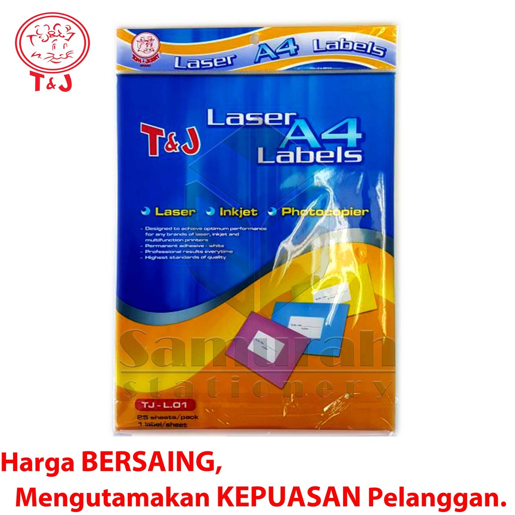 

HJK Kertas Laser Label Stiker Tom & Jerry L 01 Ukuran A4 isi 25 Lembar / Sticker TJ L.01 Warna Putih