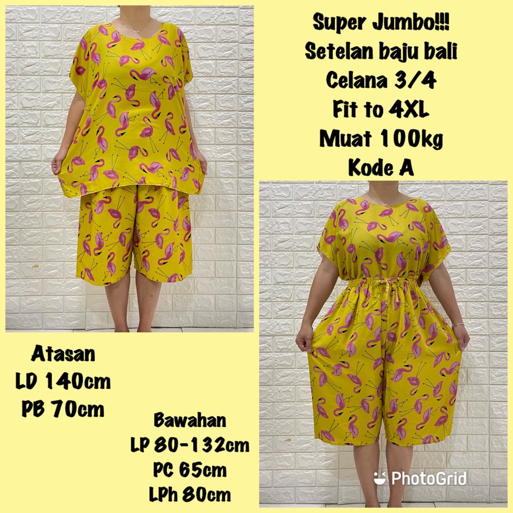 SETELAN BAJU BALI NECI SUPER JUMBO 3/4 FIT TO 4XL REAL PICT 100KG MUAT!!!!KODE A