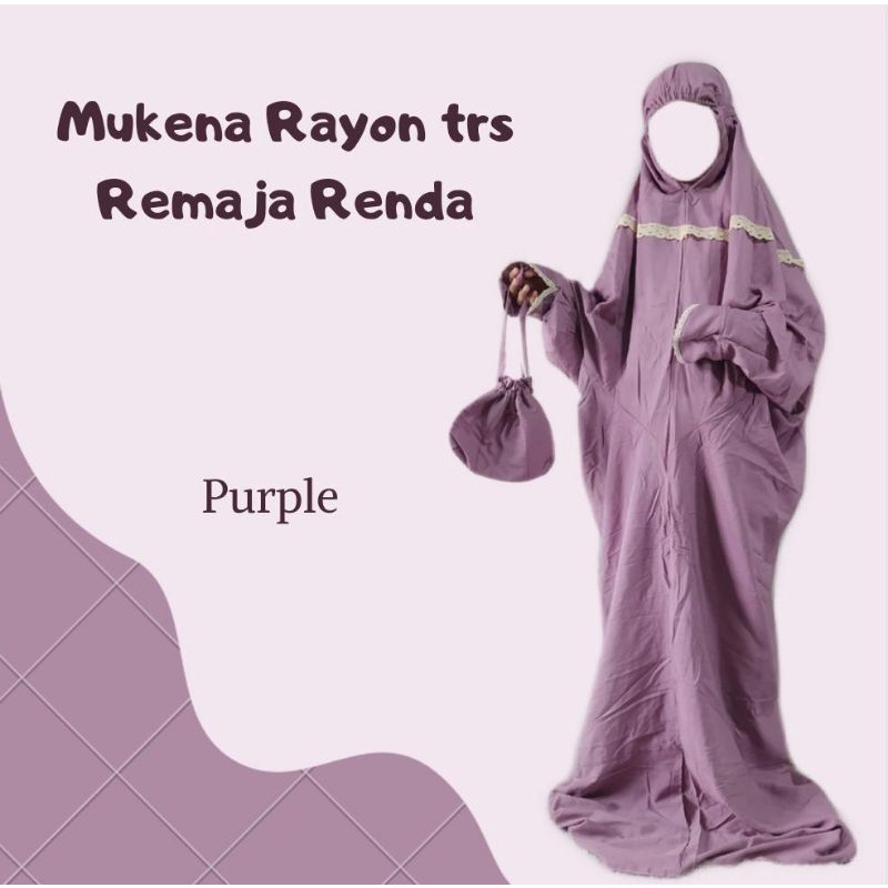 MRP22  Mukena Rayon Polos Terusan Remaja + Renda Kolase  SN