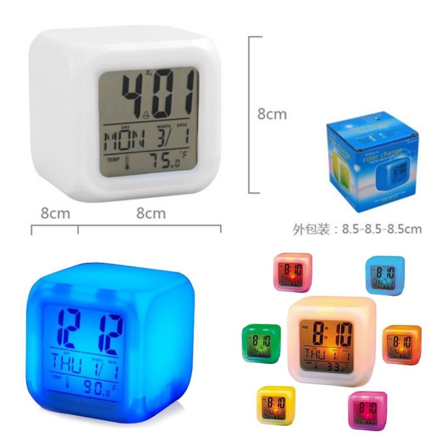 Jam Moody Kubus Berubah 7 Warna / Moody Clock Alarm LED / Souvenir