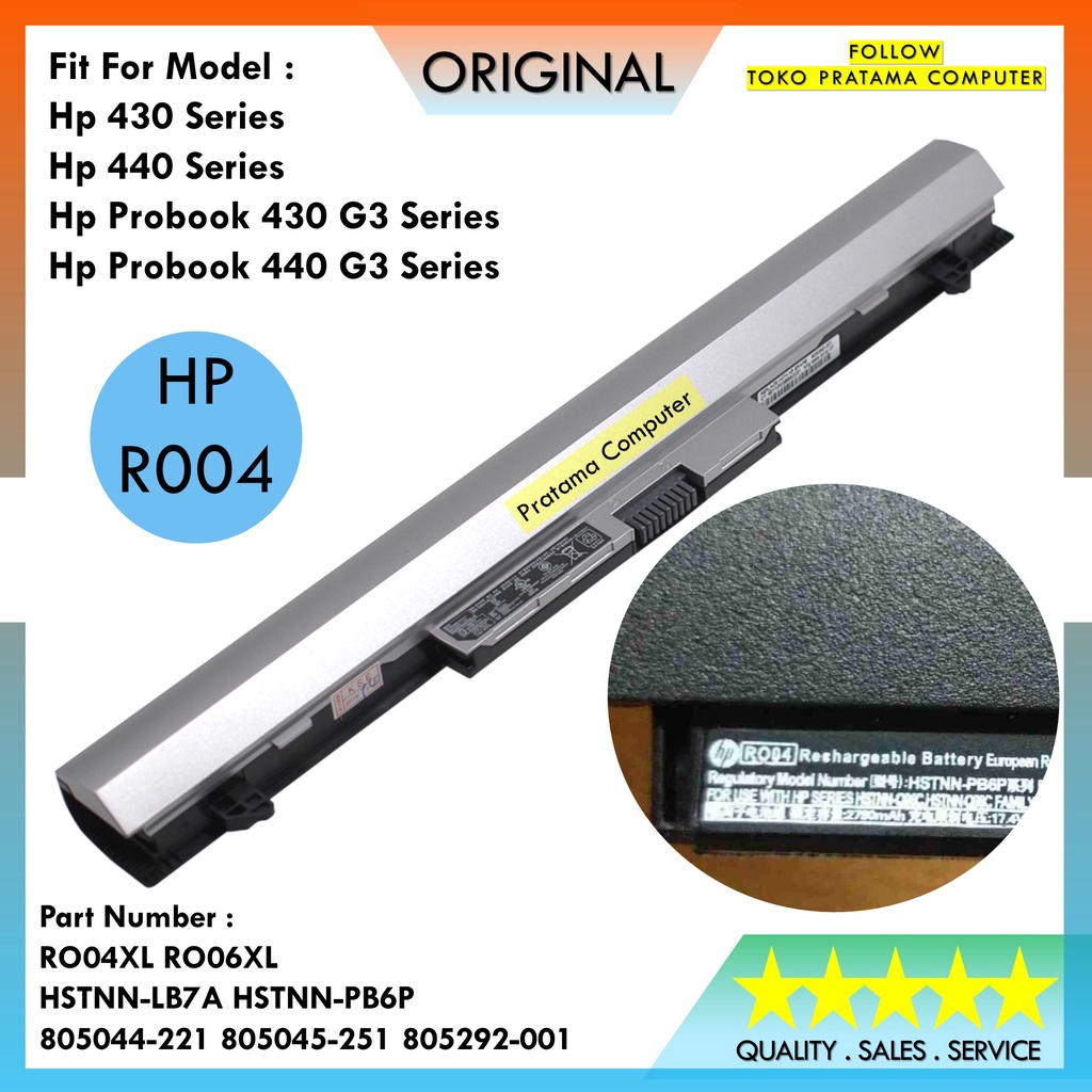 Baterai Laptop Untuk HP Probook 430 G3 440 G3 Series RO04 RO06XL