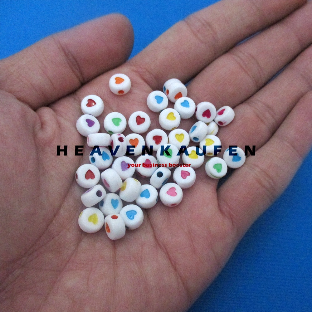 Manik Manik Beads Kecil Love Heart Lebar 7 mm Diameter Lubang 1 mm Harga Per Pack isi 50 Pcs