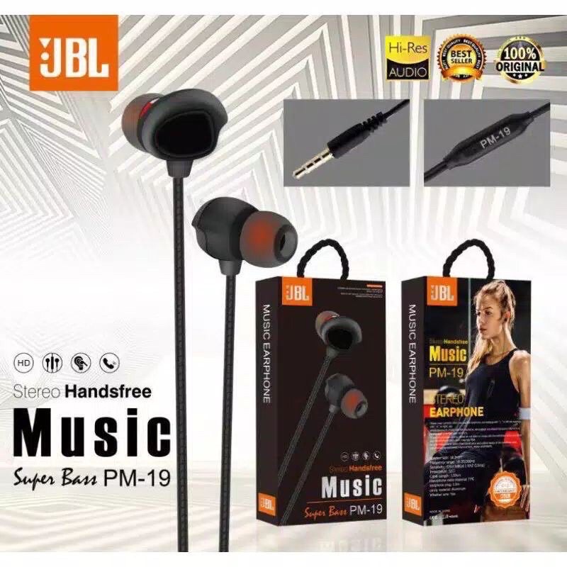 GROSIR HANDSFREE HF PM19 STEREO EARPHONE MUSIC PURE BASS