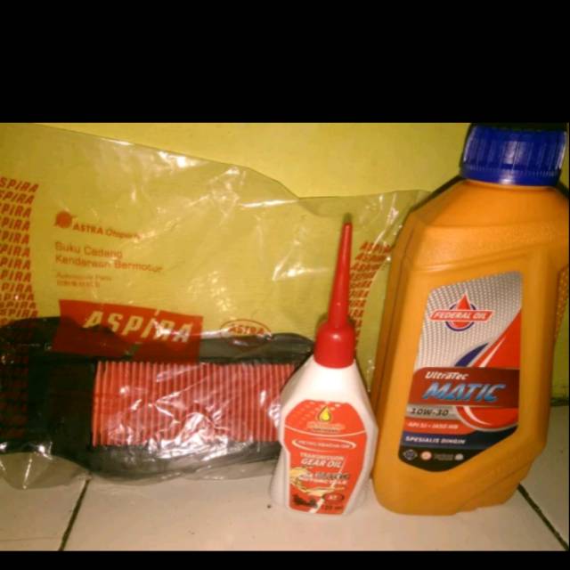 Paket filter udara Mio m3 Aspira + paket federal ultratech matic SAE 10-30W dan gardan 120ml