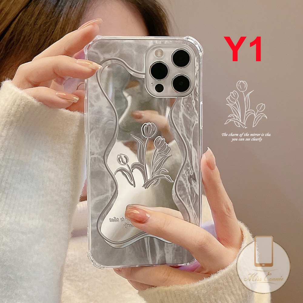 Case Cermin Makeup Warna Silver Desain Bunga Mawar Untuk IPhone 7 8 Plus 11 XR 13 12 Pro Max X XS Max SE 2020