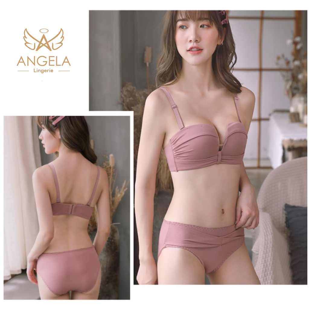 ANGELA JAPAN Bra BH Push Up Set Tanpa Kawat Celana Dalam Wanita Cewe Import COD Sexy Lingerie Bikini