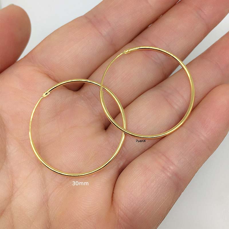 1 Pasang Anting Bulat Besar Lapis Emas 24K S925 Hypoallergenic 25-50mm