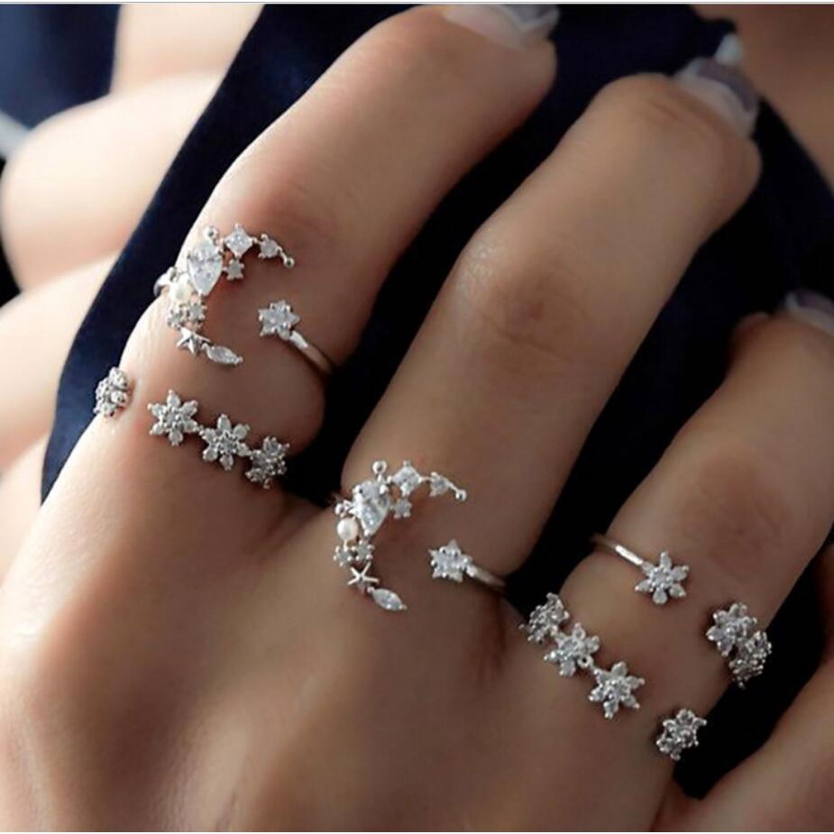 9pcs/set European American Vintage Style Gold All Match Open Adjustable Alloy Women Ring for Girlfriend Gift
