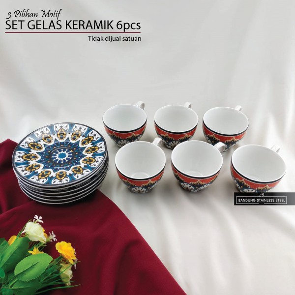 6pcs Cangkir Keramik SNI 3 Motif Merk Sango Cantik Menarik Lucu Gelas Teh Kopi Susu