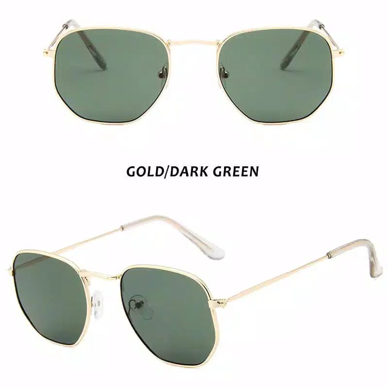 (COD) Kacamata Hitam Frame Metal Vintage Sunglassess ❤️❤️ MALL SHOPPING ❤️❤️-#3 GOLD DARK GREEN