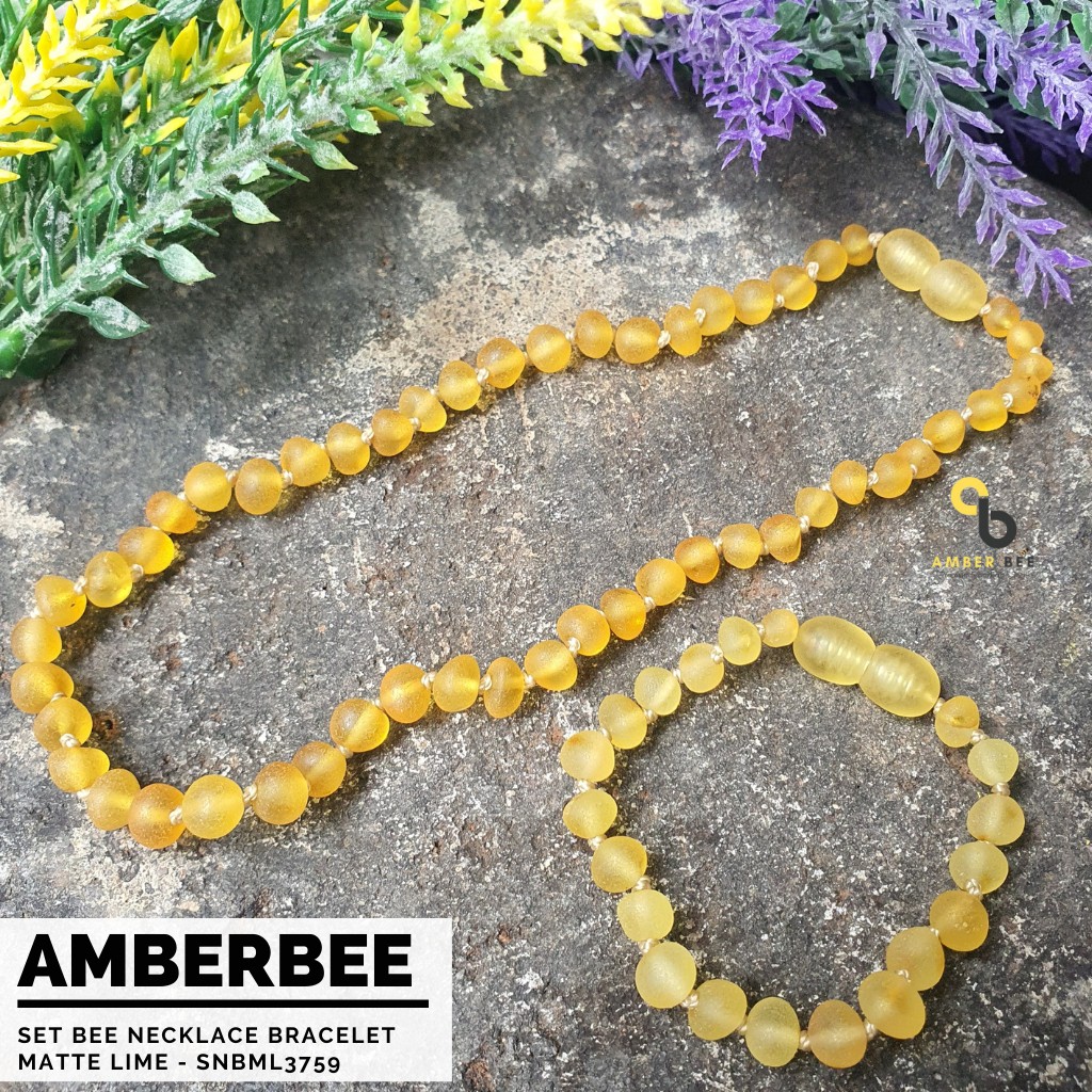 Set Kalung Gelang Amber Bayi dan Anak TK/SD Matte Lime Premium by Amber Bee SNBML3759