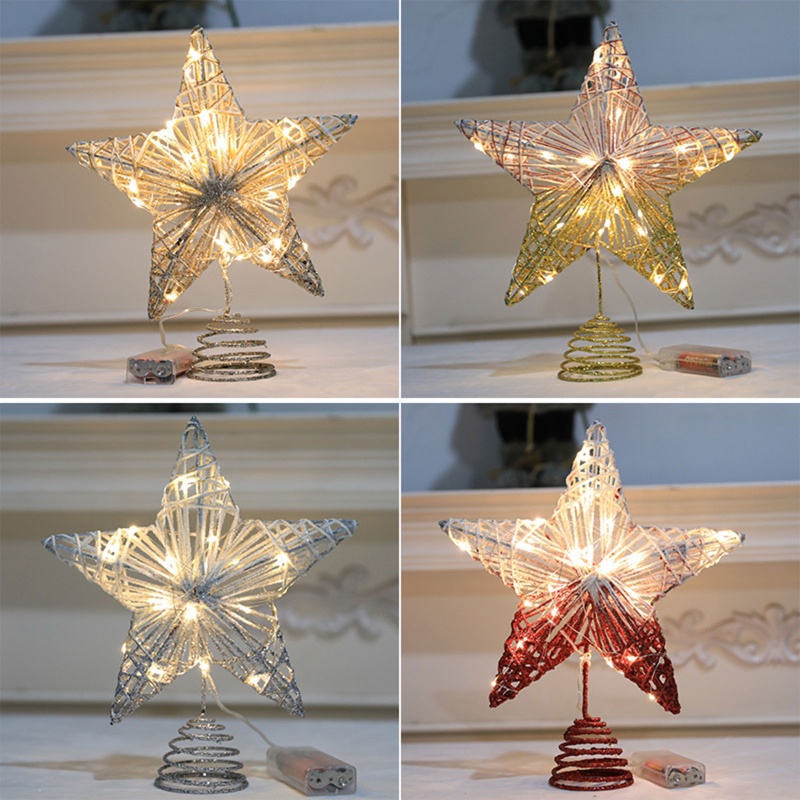 Ornamen Topper Pohon Natal Bentuk Bintang Dengan Lampu Led Glitter