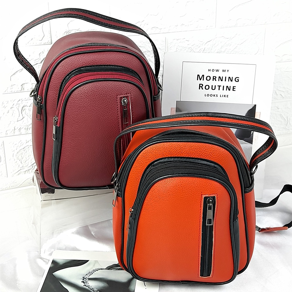 Tas Ransel Backpack Kecil 3in1 Selempang Kulit Tebal Premium Sintetis Import Lomenia Wanita Tas112