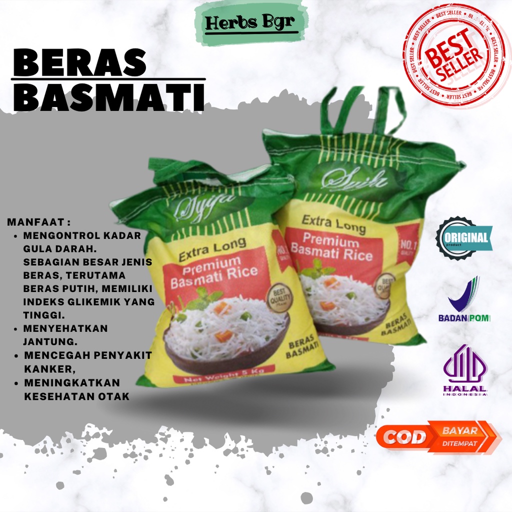 Jual Beras basmati asli Merk SYIFA King lebih panjang dari abukas 5KG