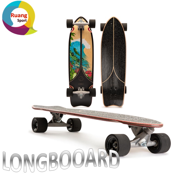 Longboard Skateboard Anak Dewasa Oxelo FISH 500 Papan Skate Full Set Original - Hitam