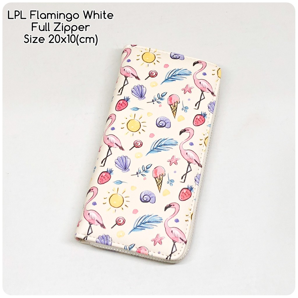 dompet wanita lopolo full zipper flamingo white dompet panjang