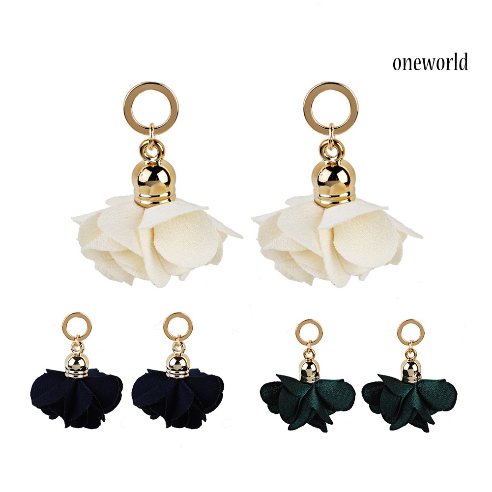 OW@ Women Fashion Fabric Flower Petals Pendant Drop Dangle Earrings Jewelry Gift