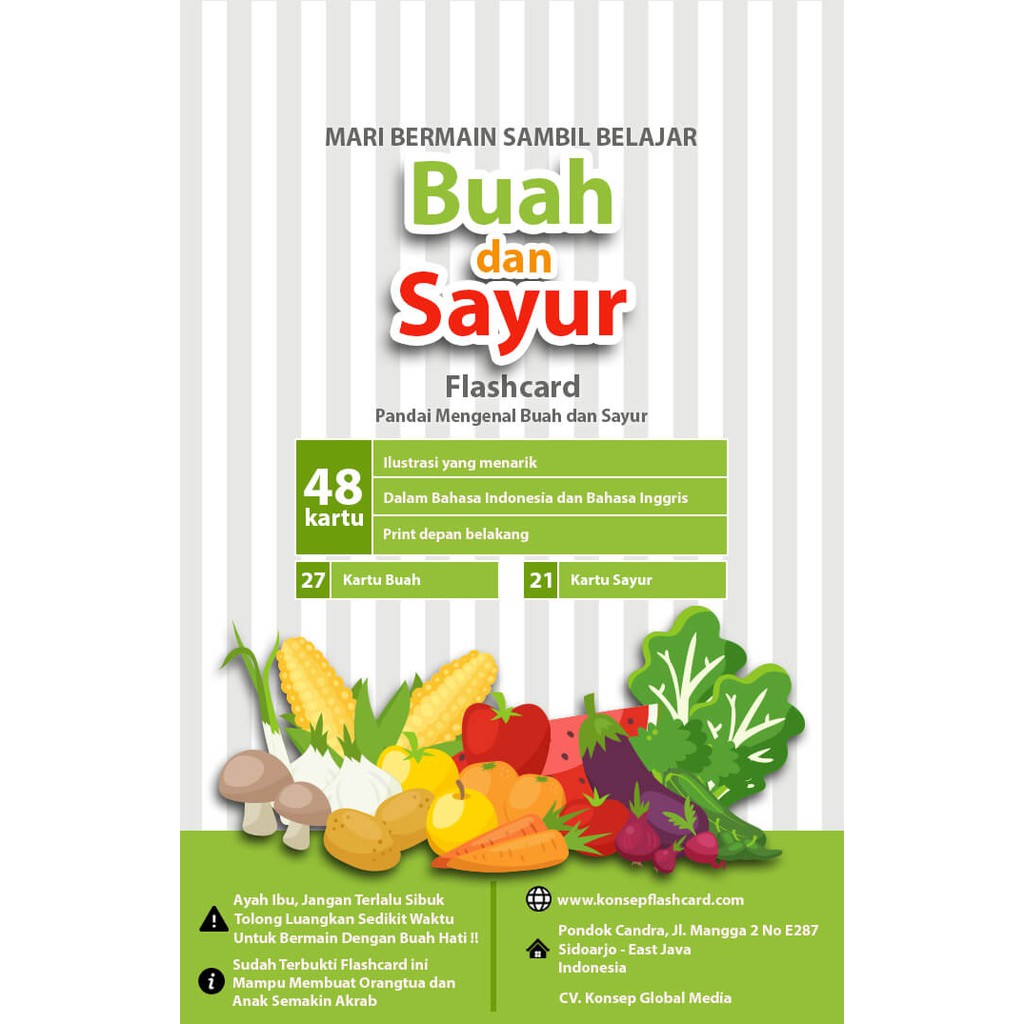 Flash Card Buah dan Sayur - Kartu Belajar Anak Bergambar - Konsep Studio Original