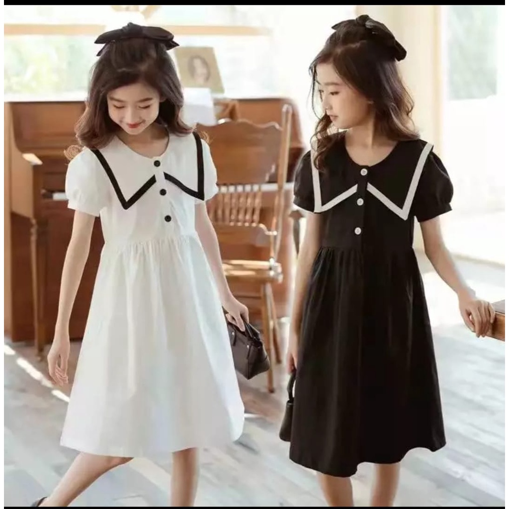 INV - KIDS DRESS CLAUDYA / PUTIH / HITAM / TERBARU / TERPOPULER / 7-10 THN