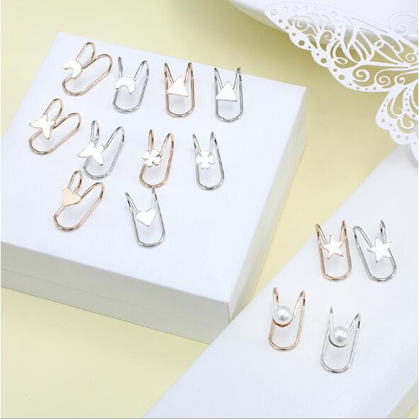 Anting aksesoris fashion berlian berbentuk temperamen mutiara jepit kreatif Korea earrings anting wanita fashion